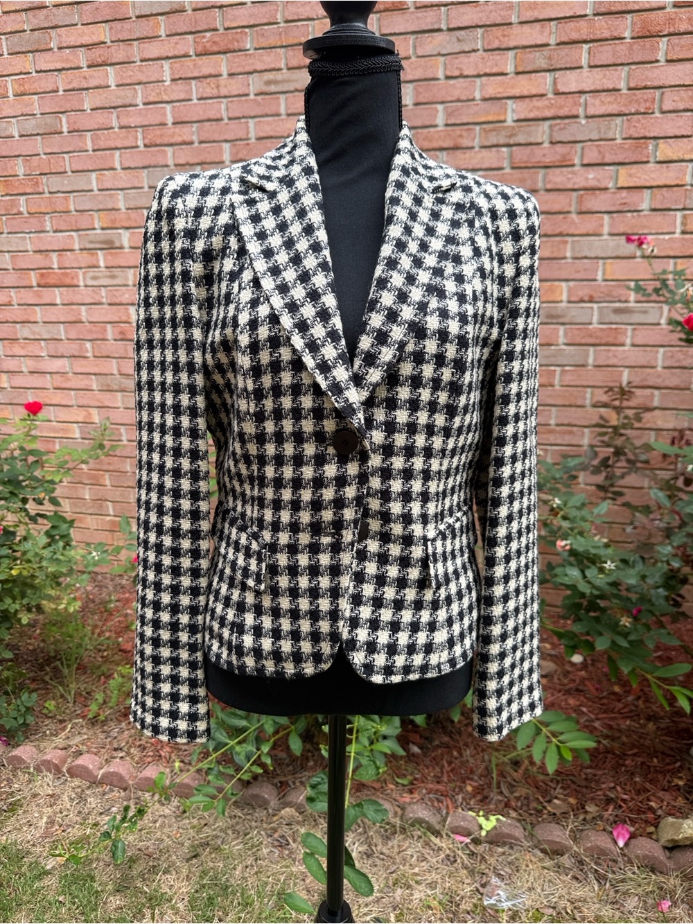 Tailored Black and White Houndstooth Women's Blazer